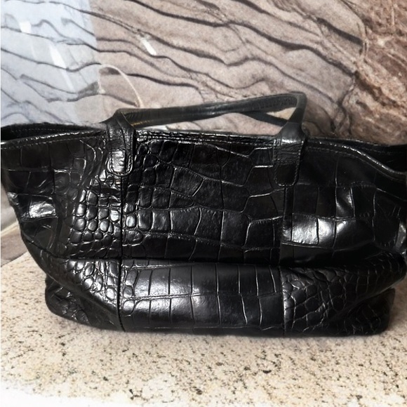 Furla black crocodile leather authentic tote bag very nice big size no call out - Picture 2 of 13